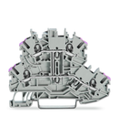 Double-deck terminal block; 4-conductor through terminal block; L; without marker carrier; internal commoning; conductor entry with violet marking; for DIN-rail 35 x 15 and 35 x 7.5; 1 mm²; Push-in CAGE CLAMP®; 1,00 mm²; gray