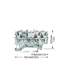 3-conductor through terminal block; with push-button; 1.5 mm²; with test port; side and center marking; for DIN-rail 35 x 15 and 35 x 7.5; Push-in CAGE CLAMP®; 1,00 mm²; gray