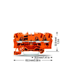 3-conductor through terminal block; 4 mm²; suitable for Ex e II applications; side and center marking; for DIN-rail 35 x 15 and 35 x 7.5; Push-in CAGE CLAMP®; 4,00 mm²; orange