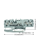 4-conductor through terminal block; 2.5 mm²; with test option; same profile as 4-conductor disconnect terminal block; side and center marking; for DIN-rail 35 x 15 and 35 x 7.5; Push-in CAGE CLAMP®; 2,50 mm²; gray