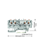 4-conductor through terminal block; with push-button; 1.5 mm²; with test port; side and center marking; for DIN-rail 35 x 15 and 35 x 7.5; Push-in CAGE CLAMP®; 1,00 mm²; gray