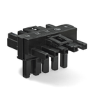 T-distribution connector; 5-pole; Cod. A; 1 input; 2 outputs; 3 locking levers; for flying leads; black