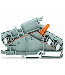 3-conductor through terminal block; 6 mm²; with touch-proof test socket; e.g., voltage transformer circuits; center marking; for DIN-rail 35 x 15 and 35 x 7.5; CAGE CLAMP®; 6,00 mm²; gray