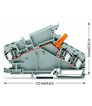 3-conductor through terminal block; 6 mm²; with touch-proof test socket; e.g., voltage transformer circuits; center marking; for DIN-rail 35 x 15 and 35 x 7.5; CAGE CLAMP®; 6,00 mm²; gray