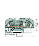 3-conductor through terminal block; 6 mm²; with test option; same profile as 3-conductor disconnect terminal block; center marking; for DIN-rail 35 x 15 and 35 x 7.5; CAGE CLAMP®; 6,00 mm²; gray