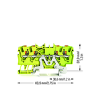 4-conductor ground terminal block; 1.5 mm²; with test port; side and center marking; for DIN-rail 35 x 15 and 35 x 7.5; Push-in CAGE CLAMP®; 1,50 mm²; green-yellow