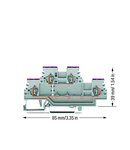 Double-deck terminal block; 4-conductor through terminal block; L; internal commoning; conductor entry with violet marking; for DIN-rail 35 x 15 and 35 x 7.5; 1.5 mm²; CAGE CLAMP®; 1,50 mm²; gray