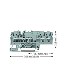 3-conductor through terminal block; 2.5 mm²; with test option; same profile as 3-conductor disconnect terminal block; side and center marking; for DIN-rail 35 x 15 and 35 x 7.5; Push-in CAGE CLAMP®; 2,50 mm²; gray