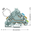 3-conductor actuator supply terminal block; with ground contact; with colored conductor entries; 2.5 mm²; CAGE CLAMP®; 2,50 mm²; gray