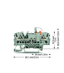 2-conductor disconnect/test terminal block; with mechanical interlock; with test option; orange disconnect link; for DIN-rail 35 x 15 and 35 x 7.5; 2.5 mm²; Push-in CAGE CLAMP®; 2,50 mm²; gray