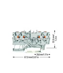4-conductor through terminal block; with push-button; 1 mm²; with test port; side and center marking; for DIN-rail 35 x 15 and 35 x 7.5; Push-in CAGE CLAMP®; 1,00 mm²; gray
