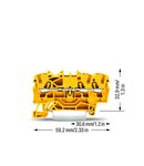 3-conductor through terminal block; 2.5 mm²; suitable for Ex e II applications; side and center marking; for DIN-rail 35 x 15 and 35 x 7.5; Push-in CAGE CLAMP®; 2,50 mm²; yellow