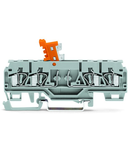 4-conductor disconnect/test terminal block; with pivoting knife disconnect; with test port; for 2 mm and 3 mm Ø test plugs; for DIN-rail 35 x 15 and 35 x 7.5; 2.5 mm²; CAGE CLAMP®; 2,50 mm²; gray