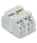 4-conductor chassis-mount terminal strip; 2-pole; L1-N; without ground contact; 1 snap-in foot per pole; 4 mm²; 4,00 mm²; white