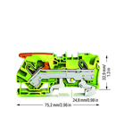 2-conductor ground terminal block; 6 mm²; with test port; side and center marking; for DIN-rail 35 x 15 and 35 x 7.5; Push-in CAGE CLAMP®; 6,00 mm²; green-yellow