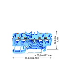 4-conductor through terminal block; with push-button; 2.5 mm²; with test port; suitable for Ex i applications; side and center marking; for DIN-rail 35 x 15 and 35 x 7.5; Push-in CAGE CLAMP®; 2,50 mm²; blue