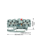 Component terminal block; 4-conductor; LED (red); 24 VDC; for DIN-rail 35 x 15 and 35 x 7.5; 2.5 mm²; Push-in CAGE CLAMP®; 2,50 mm²; gray