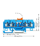 4-conductor disconnect/test terminal block; with pivoting knife disconnect; with test port; for 2 mm and 3 mm Ø test plugs; suitable for Ex i applications; for DIN-rail 35 x 15 and 35 x 7.5; 2.5 mm²; CAGE CLAMP®; 2,50 mm²; blue