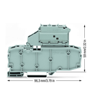 2-conductor fuse terminal block; with pivoting fuse holder; for glass cartridge fuse ¼" x 1¼"; without blown fuse indication; for DIN-rail 35 x 15 and 35 x 7.5; 6 mm²; Push-in CAGE CLAMP®; 6,00 mm²; gray