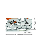 2-conductor through terminal block; with lever and push-button; 16 mm²; with test port; side and center marking; for DIN-rail 35 x 15 and 35 x 7.5; Push-in CAGE CLAMP®; 16,00 mm²; gray