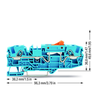 2-conductor disconnect terminal block; with pivoting knife disconnect; with test option; orange disconnect link; for DIN-rail 35 x 15 and 35 x 7.5; 6 mm²; Push-in CAGE CLAMP®; 6,00 mm²; blue