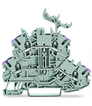 Double-deck terminal block; 4-conductor through terminal block; L; with marker carrier; internal commoning; conductor entry with violet marking; for DIN-rail 35 x 15 and 35 x 7.5; 1 mm²; Push-in CAGE CLAMP®; 1,00 mm²; gray