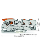 3-conductor through terminal block; with lever and push-button; 16 mm²; with test port; side and center marking; for DIN-rail 35 x 15 and 35 x 7.5; Push-in CAGE CLAMP®; 16,00 mm²; gray