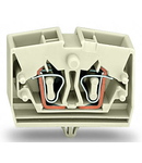 4-conductor terminal block; suitable for Ex e II applications; without push-buttons; with snap-in mounting foot; for plate thickness 0.6 - 1.2 mm; Fixing hole 3.5 mm Ø; 2.5 mm²; CAGE CLAMP®; 2,50 mm²; light gray