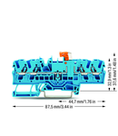 4-conductor disconnect/test terminal block; with test option; orange disconnect link; for DIN-rail 35 x 15 and 35 x 7.5; 2.5 mm²; Push-in CAGE CLAMP®; 2,50 mm²; blue