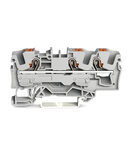 3-conductor through terminal block; with push-button; 6 mm²; with test port; side and center marking; for DIN-rail 35 x 15 and 35 x 7.5; Push-in CAGE CLAMP®; 6,00 mm²; gray