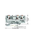 3-conductor through terminal block; with push-button; 6 mm²; with test port; side and center marking; for DIN-rail 35 x 15 and 35 x 7.5; Push-in CAGE CLAMP®; 6,00 mm²; gray