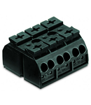 4-conductor chassis-mount terminal strip; 3-pole; without ground contact; 1 snap-in foot per pole; 4 mm²; 4,00 mm²; black