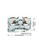 2-conductor through terminal block; with push-button; 10 mm²; with test port; side and center marking; for DIN-rail 35 x 15 and 35 x 7.5; Push-in CAGE CLAMP®; 10,00 mm²; gray