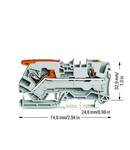 2-conductor through terminal block; with lever and push-button; 6 mm²; with test port; side and center marking; for DIN-rail 35 x 15 and 35 x 7.5; Push-in CAGE CLAMP®; 6,00 mm²; gray