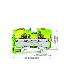 2-conductor ground terminal block; 10 mm²; with test port; side and center marking; for DIN-rail 35 x 15 and 35 x 7.5; Push-in CAGE CLAMP®; 10,00 mm²; green-yellow