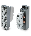 Common potential matrix patchboard; Marking 1-24; with 1 input module incl. end plate; Color of modules: gray; Numbering of modules arranged vertically; for 19" racks; Slimline version; 2,50 mm²; dark gray