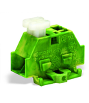 4-conductor terminal block; on one side with push-buttons; with fixing flange; for screw or similar mounting types; Fixing hole 3.2 mm Ø; 2.5 mm²; CAGE CLAMP®; 2,50 mm²; green-yellow