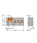 Stackable 3-conductor PCB terminal block; with knife disconnect; 2.5 mm²; Pin spacing 5 mm; 1-pole; CAGE CLAMP®; 2,50 mm²; gray