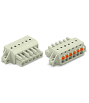 1-conductor female plug; 100% protected against mismating; push-button; clamping collar; 2.5 mm²; Pin spacing 5 mm; 5-pole; 2,50 mm²; light gray
