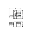 h-distribution connector; 2-pole; Cod. B; 1 input; 2 outputs; outputs on both sides; 2 locking levers; gray