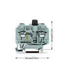 2-conductor fuse terminal block; for glass cartridge fuse ¼" x 1¼"; with blown fuse indication by neon lamp; for DIN-rail 35 x 15 and 35 x 7.5; 6 mm²; CAGE CLAMP®; 6,00 mm²; gray