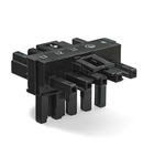 T-distribution connector; 5-pole; Cod. A; 1 input; 2 outputs; 2 locking levers; black