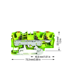 3-conductor ground terminal block; 6 mm²; with test port; side and center marking; for DIN-rail 35 x 15 and 35 x 7.5; Push-in CAGE CLAMP®; 6,00 mm²; green-yellow