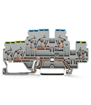 3-conductor, double-deck terminal block; green-yellow conductor entry; for DIN-rail 35 x 15 and 35 x 7.5; 2.5 mm²; CAGE CLAMP®; 2,50 mm²; gray