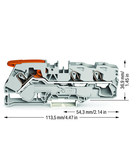 3-conductor through terminal block; with lever and Push-in CAGE CLAMP®; 16 mm²; with test port; side and center marking; for DIN-rail 35 x 15 and 35 x 7.5; Push-in CAGE CLAMP®; 16,00 mm²; gray