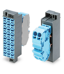 Common potential matrix patchboard; Marking 1-24; with 2 input modules incl. end plate; Color of modules: blue; Numbering of modules arranged vertically; for 19" racks; Slimline version; 2,50 mm²; gentian blue