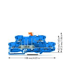 Double-deck disconnect terminal block; with pivoting knife disconnect; same profile as double-deck, double-disconnect terminal block; for DIN-rail 35 x 15 and 35 x 7.5; 2.5 mm²; Push-in CAGE CLAMP®; 2,50 mm²; blue