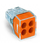 Clema rapida pentru conductori rigizi  max. 2.5 mm²; 4-conductor; transparent -portocaliu