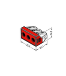 PUSH WIRE® connector for junction boxes; for solid and stranded conductors; max. 6 mm²; 3-conductor; transparent housing; red cover; Surrounding air temperature: max 60°C; 6,00 mm²