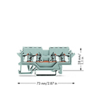 4-conductor through terminal block; 2.5 mm²; lateral marker slots; for DIN-rail 35 x 15 and 35 x 7.5; CAGE CLAMP®; 2,50 mm²; gray